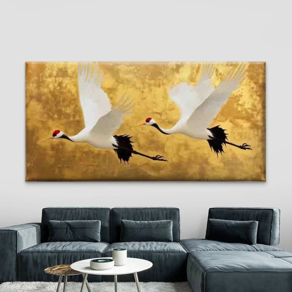 Flying Red Crowned Cranes Wall Art Canvas Office Home Room Framed 120x60cm - Bella Home Decor