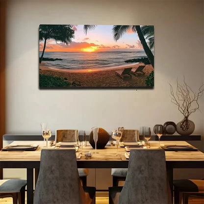 Vibrant Palm Trees & Ocean View Wall Art Canvas Office Home Room Framed 120x60cm - Bella Home Decor