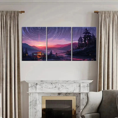 3pcs Anime Scenery Vaporwave Sunset Cars & Road Wall Art Set Canvas Framed 50x70cm - High Quality Print 100% Australian Made Wall Canvas Ready to Hang - Bella Home Decor