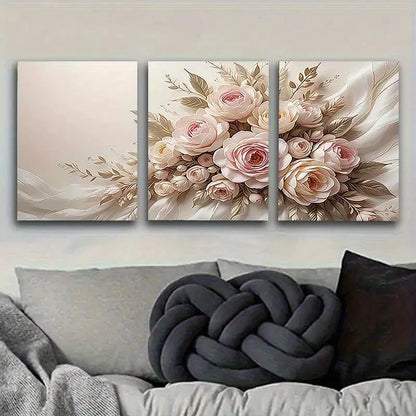 3pcs Elegant Floral Bouquet Wall Art Set Canvas Framed 50x70cm - High Quality Print 100% Australian Made Wall Canvas Ready to Hang