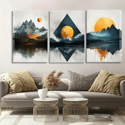 3pcs Abstract Mountain Lands Reflective Perfect Wall Art Canvas Unframed - High Quality Print 100% Australian Made Wall Canvas - Bella Home Decor