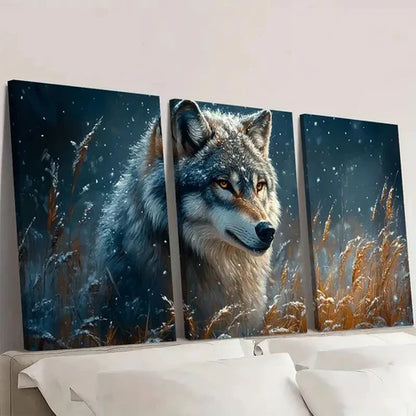 3pcs Shaped Animal Theme Wolf Snow  Wall Art Set Canvas Unframed - High Quality Print 100% Australian Made Wall Canvas
