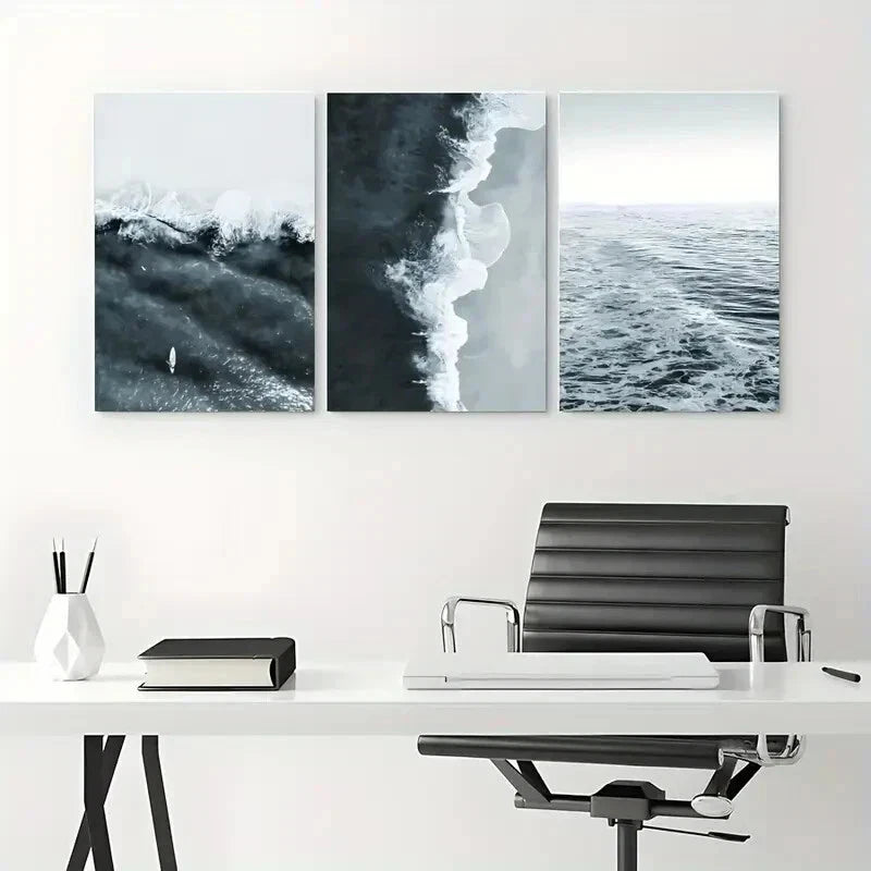 3pcs Ocean Waves View Metal Print Ready to Hang Art