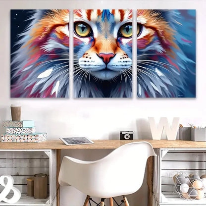 3pcs Colorful Cat Artwork Wall Art Set Canvas Framed 50x70cm - High Quality Print 100% Australian Made Wall Canvas Ready to Hang - Bella Home Decor