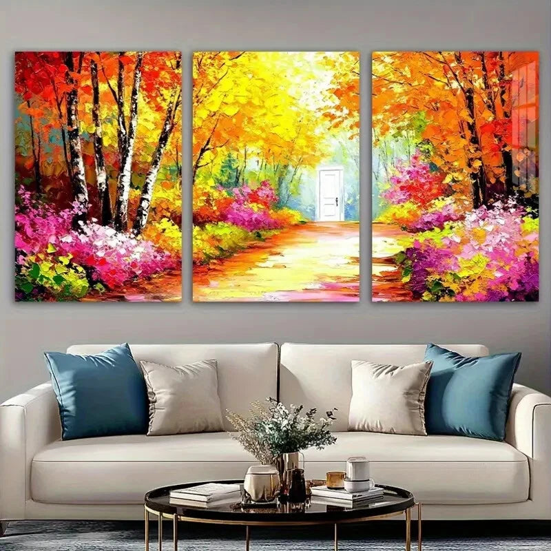 3pcs Modern Vivid Fall Foliage Painting Metal Print Ready to Hang Art - Bella Home Decor