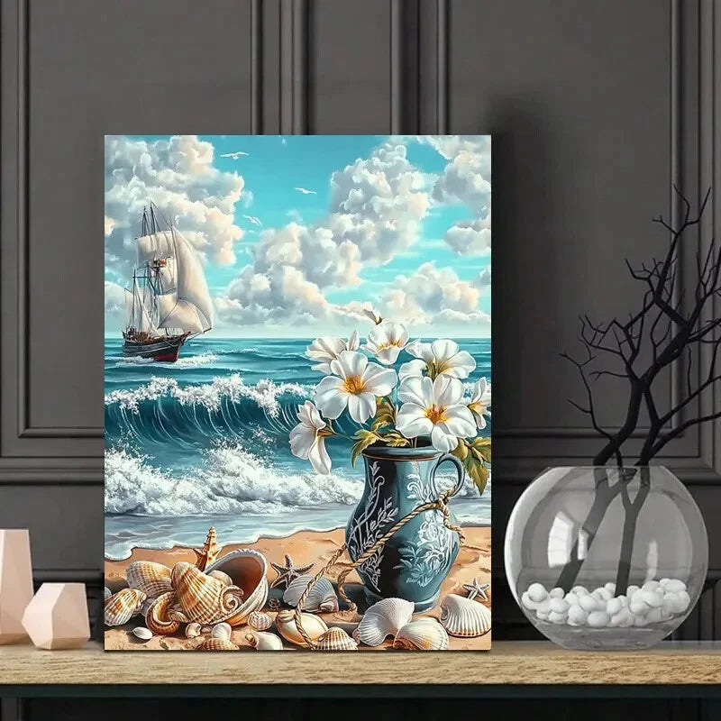 Beautiful Beach Scene With Waves Crashing  40x60cm Metal Print Ready to Hang