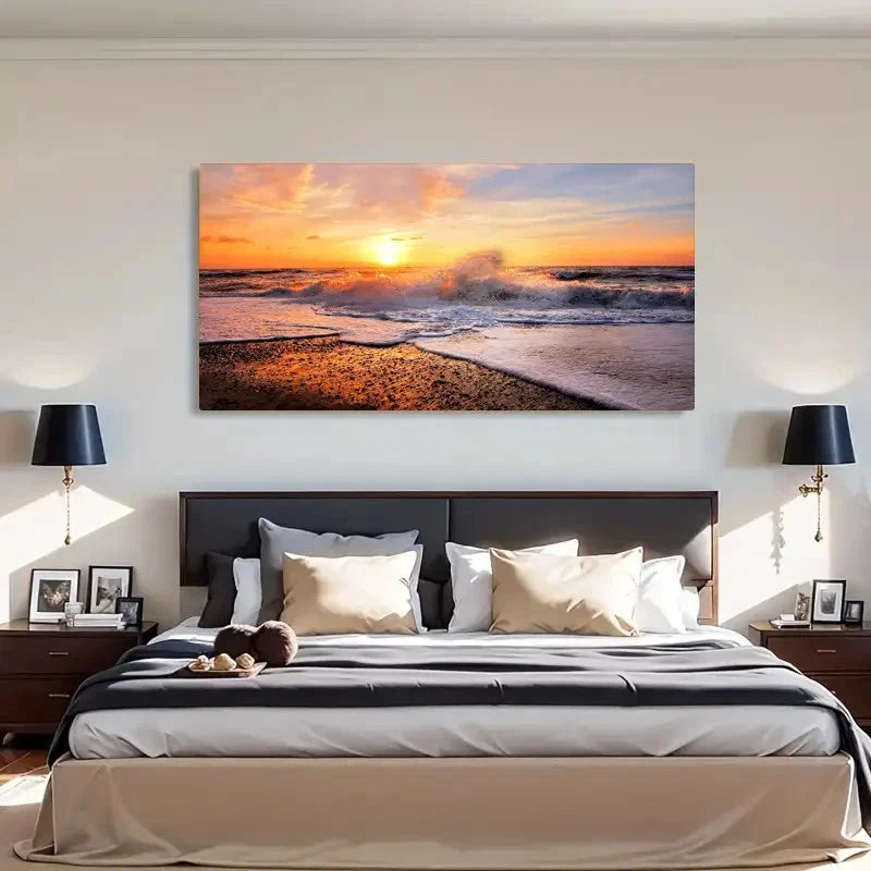 High Waves Seaside Décor Retro Wall Art Canvas Office Home Room Framed 120x60cm