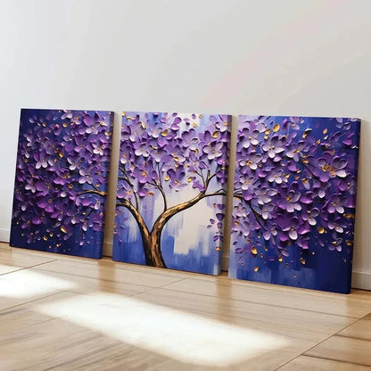 3pcs Abstract Purple Blossom Tree Painting Wall Art Set Canvas Framed 60x90cm - High Quality Print 100% Australian Made Wall Canvas Ready to Hang - Bella Home Decor