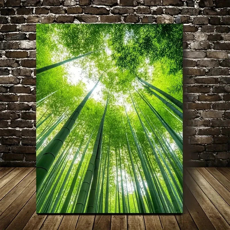 Serene Bamboo Vibrant Bamboo Forest Scene Painting 40x60cm Metal Print Ready to Hang - Bella Home Decor