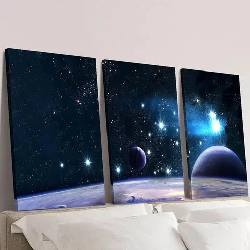 3pcs Space Galaxy Science Fiction Planets Wall Art Set Canvas Unframed - High Quality Print 100% Australian Made Wall Canvas
