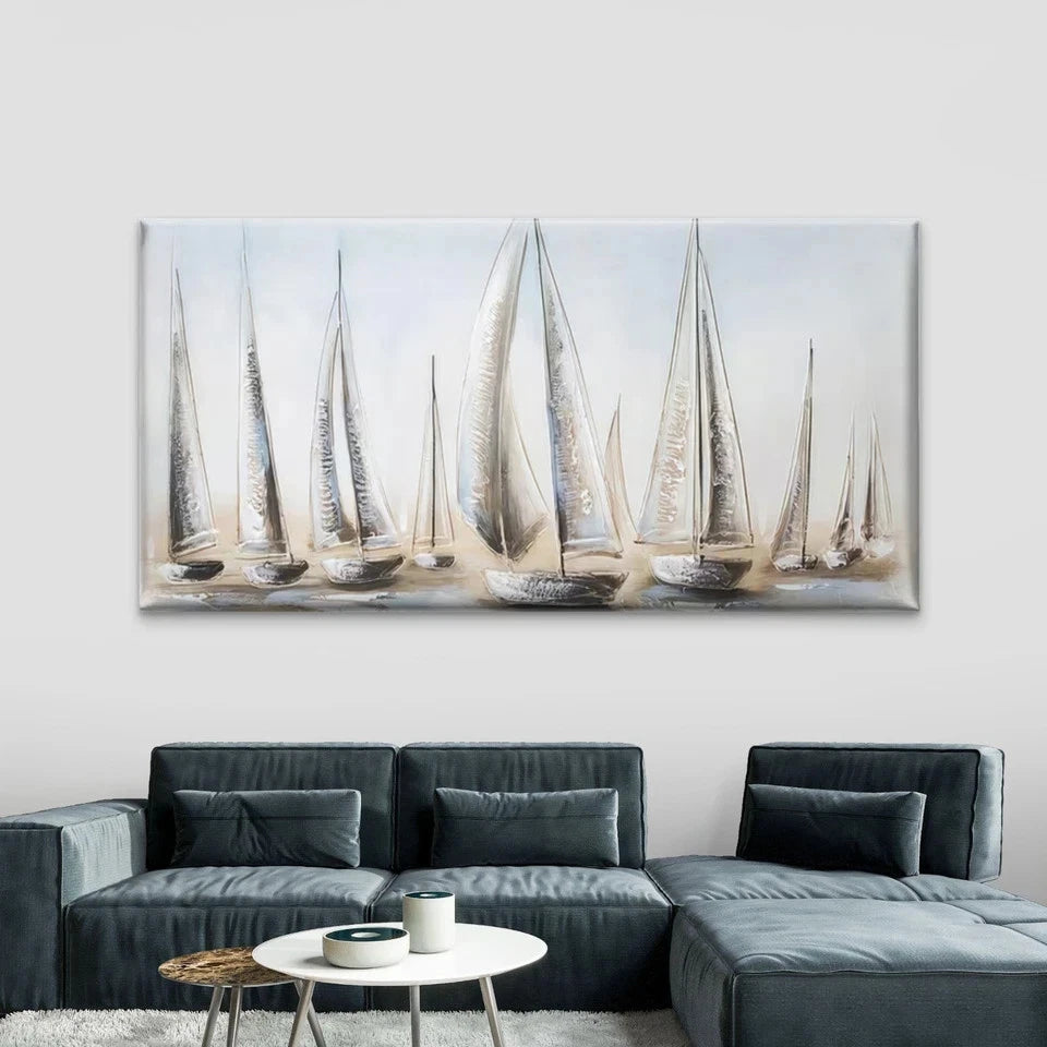 Nautical Sailing Boats on Sea Wall Art Canvas Office Home Room Framed 120x60cm