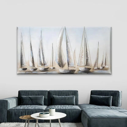 Nautical Sailing Boats on Sea Wall Art Canvas Office Home Room Framed 120x60cm