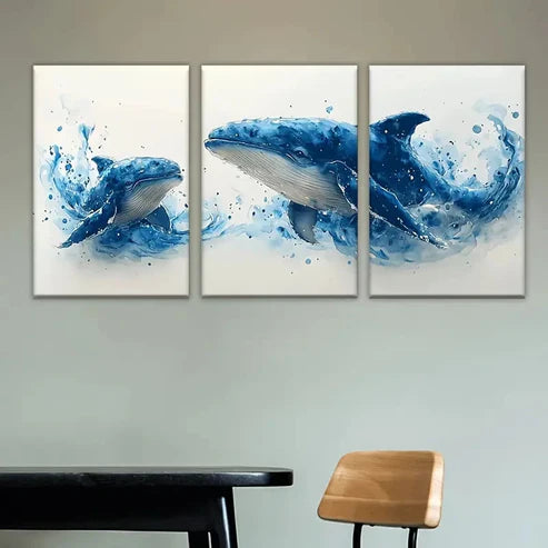 3pcs Two Whales in Water Artist Wall Art Set Canvas Unframed - High Quality Print 100% Australian Made Wall Canvas - Bella Home Decor