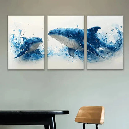 3pcs Two Whales in Water Artist Wall Art Set Canvas Unframed - High Quality Print 100% Australian Made Wall Canvas - Bella Home Decor