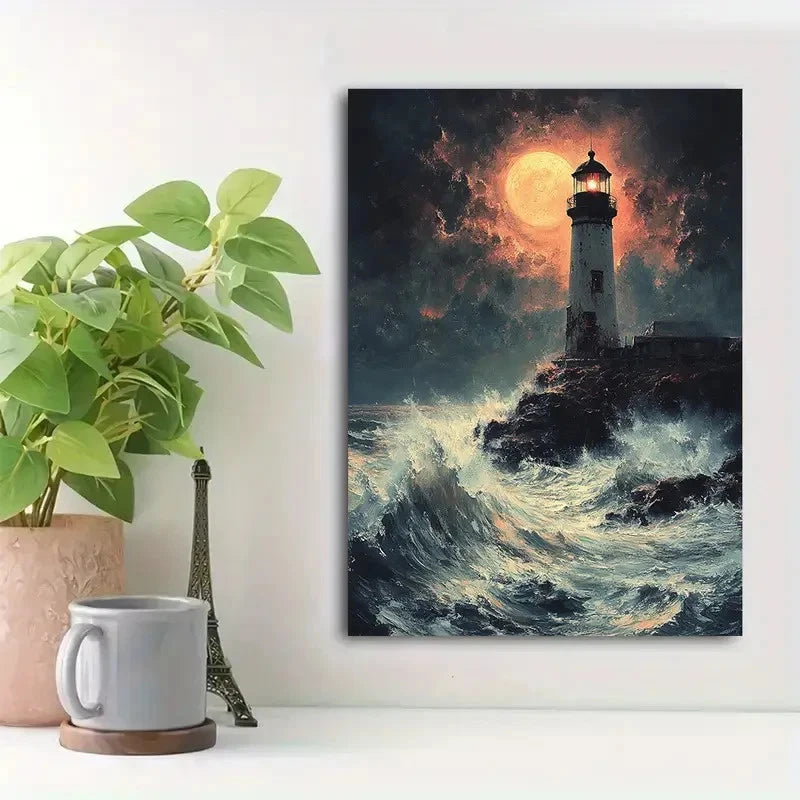 Beautiful Spooky Abandoned Lighthouse Painting 40x60cm Metal Print Ready to Hang