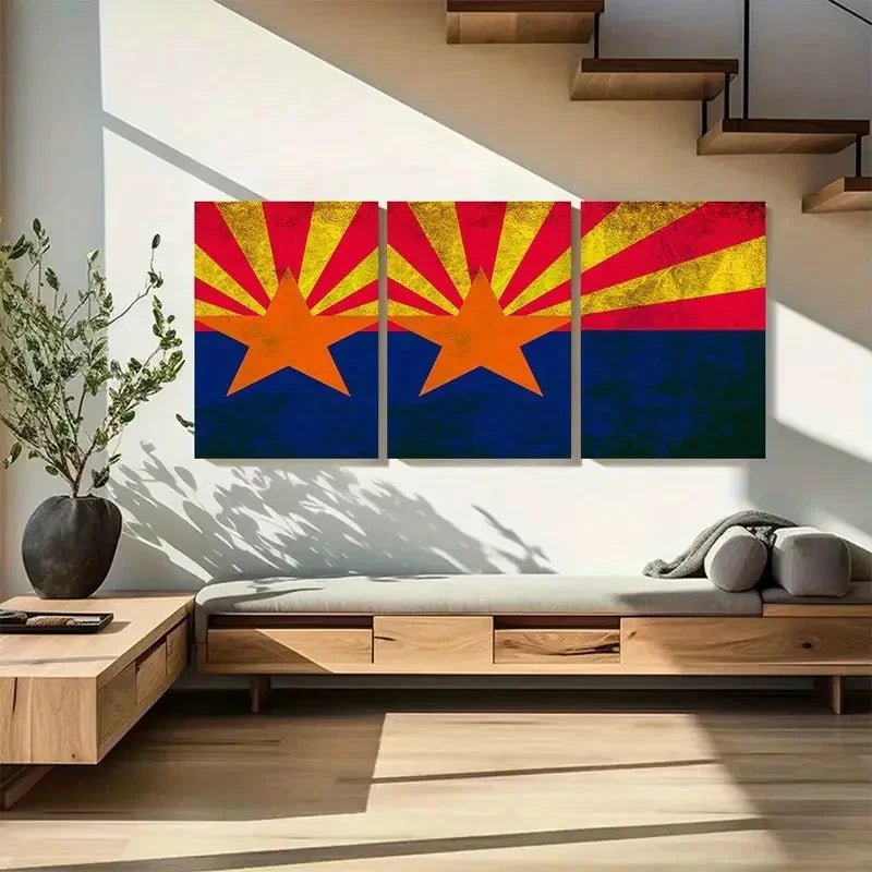 3pcs Arizona State Flag Rustic Grunge Effect Metal Print Ready to Hang Art - Bella Home Decor