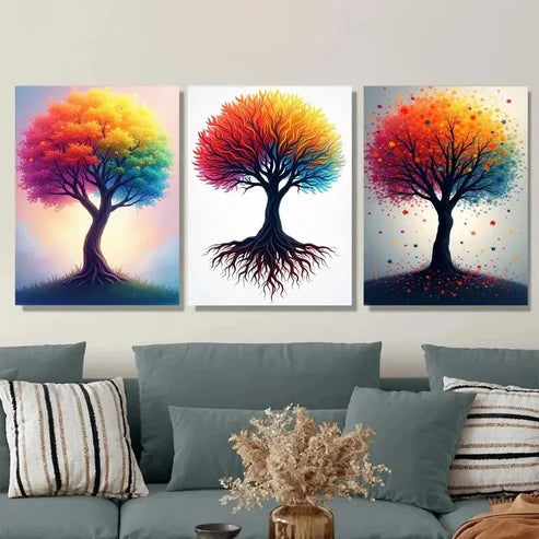 3pcs Colorful Tree Abstract Paintings Picture Wall Art Set Canvas Unframed - High Quality Print 100% Australian Made Wall Canvas - Bella Home Decor