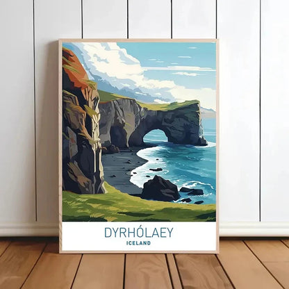 Dyrhólaey Iceland Vibrant Coastal Landscape Travel Poster Print Wall Art