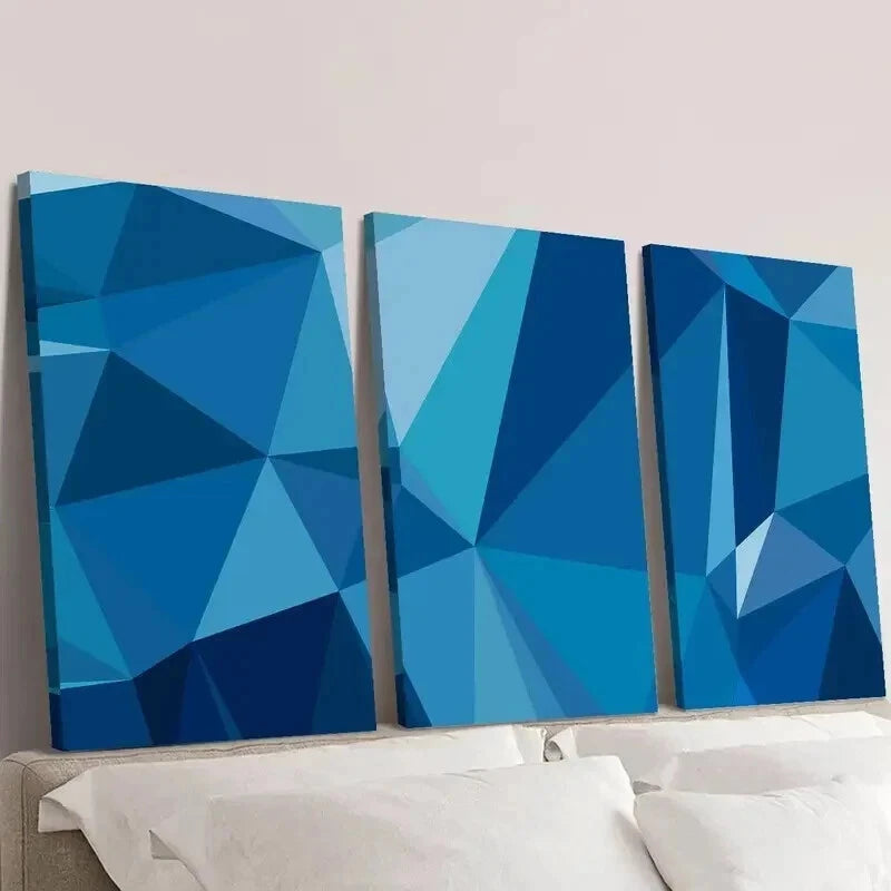 3pcs Blue and White Abstract Geometric Wall Art Set Canvas Framed 50x70cm - High Quality Print 100% Australian Made Wall Canvas Ready to Hang