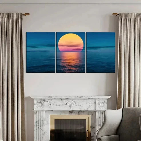 3pcs Sea Surface At Sunset Landscape Wall Art Canvas Unframed – High Quality Print 100% Australian Made Wall Canvas