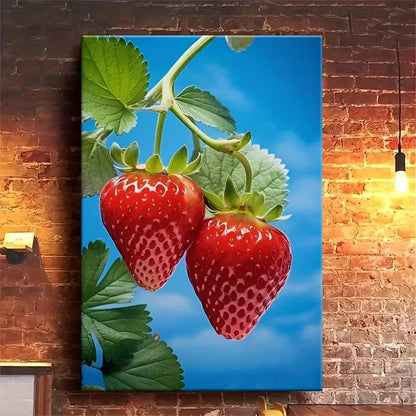 Vibrant Strawberries Blue Sky & Green Leaves 60x90cm Metal Print Ready to Hang