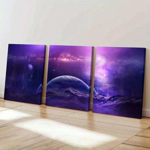 3pcs Space Purple Universe Dream Aesthetic Wall Art Set Canvas Unframed - High Quality Print 100% Australian Made Wall Canvas