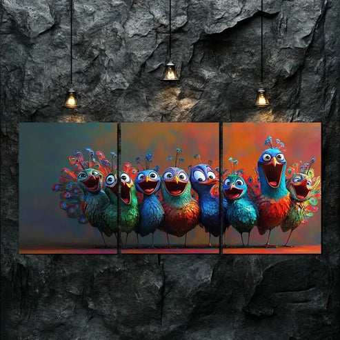3pcs Colorful Feathered Birds in Playful Perfect Wall Art Canvas Unframed - High Quality Print 100% Australian Made Wall Canvas - Bella Home Decor