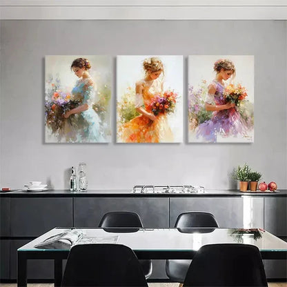 3pcs Elegant Flower Bright Bouquet Girl Wall Art Set Canvas Unframed - High Quality Print 100% Australian Made Wall Canvas