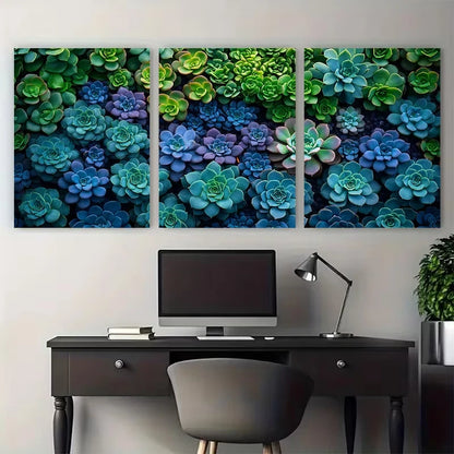 3pcs Succulent Plant Purple Green Decor Wall Art Set Canvas Framed 60x90cm - High Quality Print 100% Australian Made Wall Canvas Ready to Hang