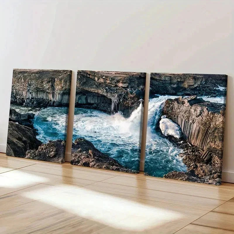 3pcs Canyon Mountains Waterfall Lake Modern Wall Art Set Canvas Framed 60x90cm - High Quality Print 100% Australian Made Wall Canvas Ready to Hang - Bella Home Decor