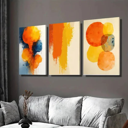 3pcs Modern Abstract Watercolor Vibrant Orange Wall Art Set Canvas Unframed - High Quality Print 100% Australian Made Wall Canvas