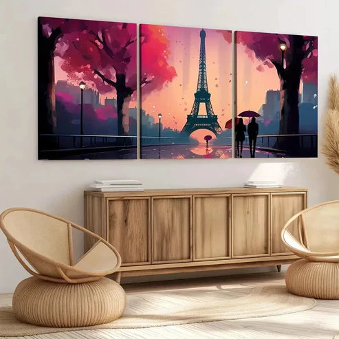 3pcs Eiffel Tower Paris Love Modern Tree Rose Wall Art Set Canvas Unframed - High Quality Print 100% Australian Made Wall Canvas - Bella Home Decor