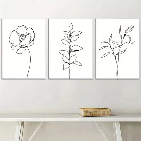3pcs Modern Minimalist Botanical Black Line Wall Art Set Canvas Framed 60x90cm - High Quality Print 100% Australian Made Wall Canvas Ready to Hang