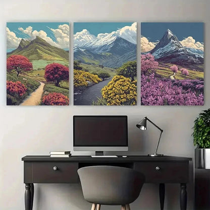 3pcs Snowdonia National Park Colourful Perfect Wall Art Set Canvas Framed 50x70cm - High Quality Print 100% Australian Made Wall Canvas Ready to Hang