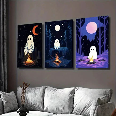 3pcs Adorable Forest Campfire Night Scene Wall Art Set Canvas Unframed - High Quality Print 100% Australian Made Wall Canvas - Bella Home Decor