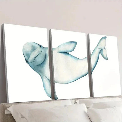3pcs Marine Ocean Dolphin Life Illustration Wall Art Canvas Unframed - High Quality Print 100% Australian Made Wall Canvas
