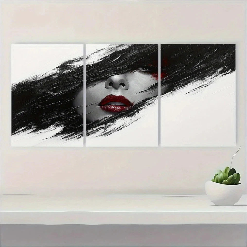 3pcs Modern Abstract Woman Black White Metal Print Ready to Hang Art - Bella Home Decor