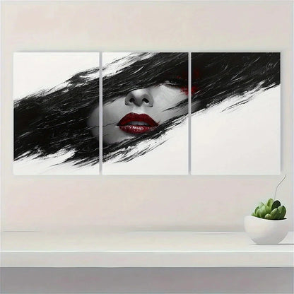 3pcs Modern Abstract Woman Black White Metal Print Ready to Hang Art - Bella Home Decor