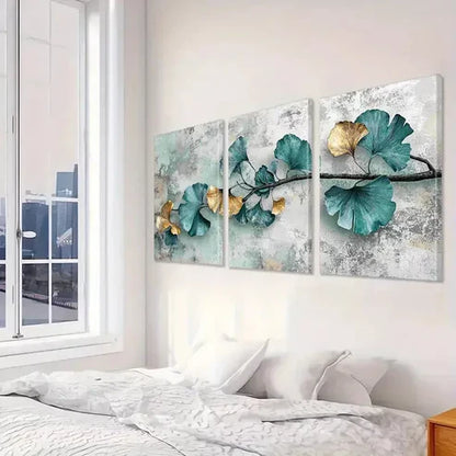 3pcs Modern Decorative Abstract Ginkgo Leaves  Art Set Canvas Unframed - High Quality Print 100% Australian Made Wall Canvas