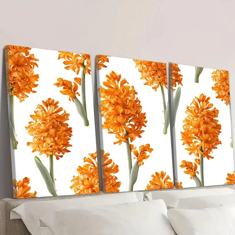 3pcs Orange Hyacinth, Flower Wall Art Set Canvas Framed 40x60cm - High Quality Print 100% Australian Made Wall Canvas Ready to Hang
