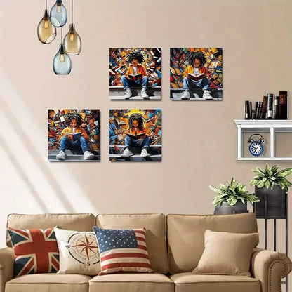 4pcs Vibrant African American Joy Theme Wall Art Canvas Framed