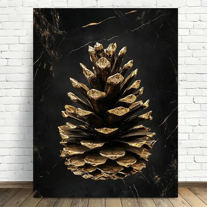 Beautiful Golden Pinecone Modern Painting 40x60cm Metal Print Ready to Hang - Bella Home Decor