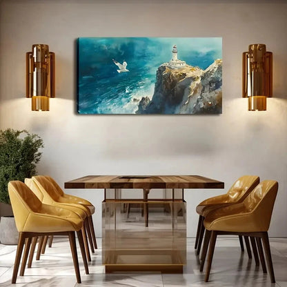 Majestic Lighthouse and Seagull Wall Art Canvas Office Home Room Framed 120x60cm - Bella Home Decor
