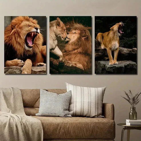 3pcs Lion Mother & Calf Lion Roar Wall Art Canvas Unframed - High Quality Print 100% Australian Made Wall Canvas