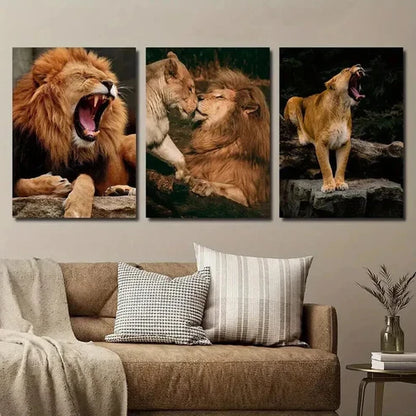 3pcs Lion Mother & Calf Lion Roar Wall Art Canvas Unframed - High Quality Print 100% Australian Made Wall Canvas