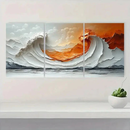 3pcs Abstract Wave Brown Texture Minimalist  Wall Art Set Canvas Unframed - High Quality Print 100% Australian Made Wall Canvas - Bella Home Decor