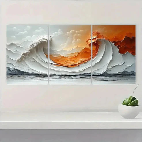 3pcs Abstract Wave Brown Texture Minimalist Wall Art Set Canvas Unframed - High Quality Print 100% Australian Made Wall Canvas