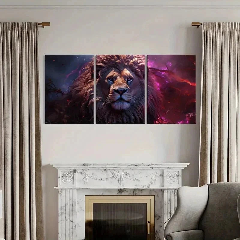 3pcs Fantasy Animal Art Lion Abstract Wall Art Set Canvas Framed 60x90cm - High Quality Print 100% Australian Made Wall Canvas Ready to Hang