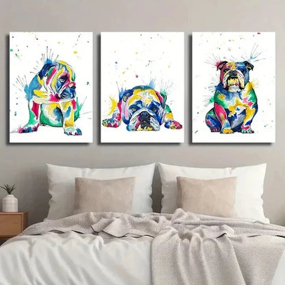 3pcs Colorful English Bulldog Decor Wall Art Canvas Unframed - High Quality Print 100% Australian Made Wall Canvas - Bella Home Decor