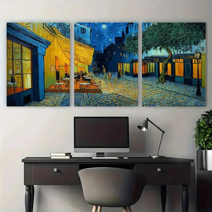 3pcs A Vincent Van Gogh Street Inspired Perfect Wall Art Set Canvas Framed 40x60cm - High Quality Print 100% Australian Made Wall Canvas Ready to Hang - Bella Home Decor